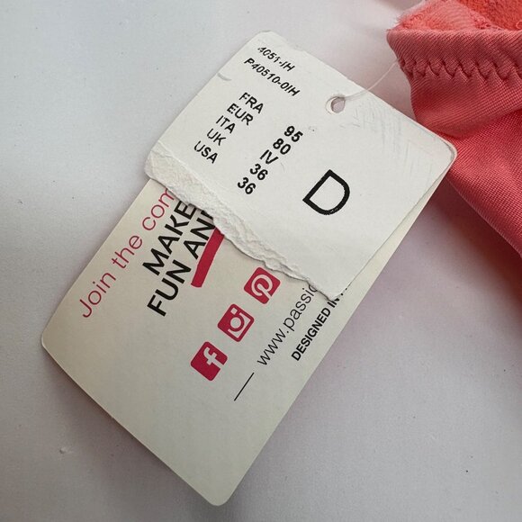 Passionata Cheeky 4051 Underwired Balconette No Padding Sheer Bra Coral 36D NWT - Picture 3 of 3